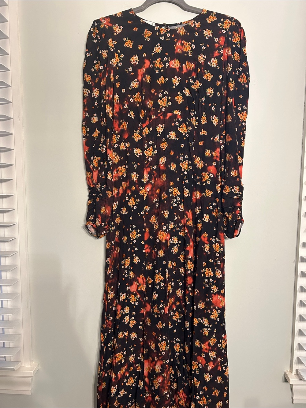 Mango Black Maxi Dress with Red and Orange Floral Print